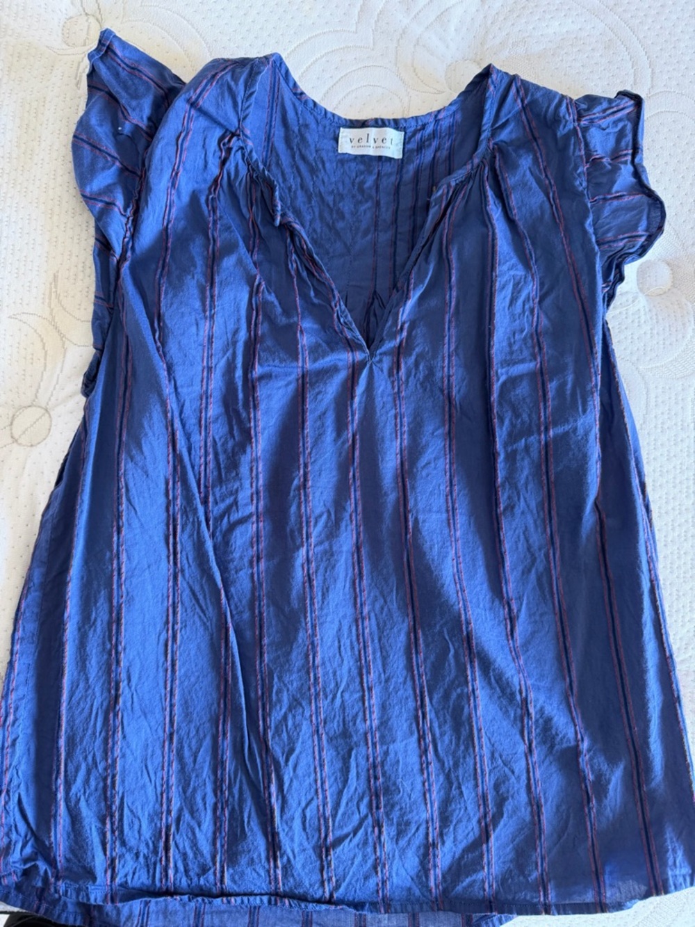 Velvet by Graham & Spencer Royal Blue Striped V-Neck Blouse